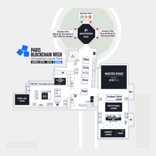 Paris Blockchain Week 2026 interactive trade show floor plan