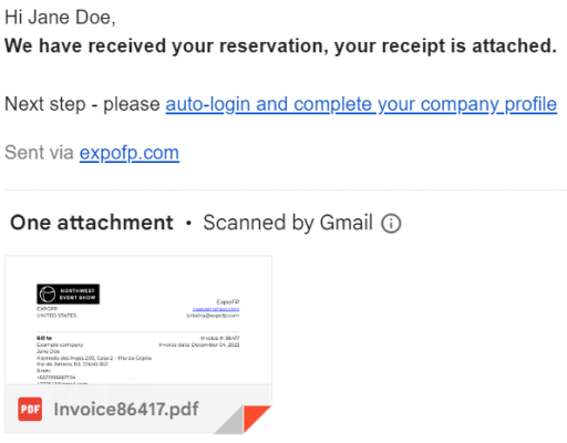 Sample confirmation email
