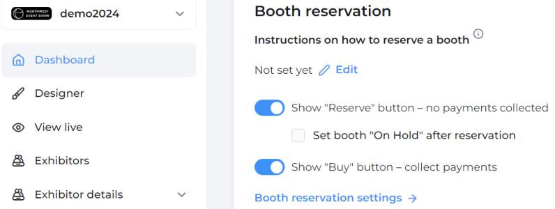 Booth reservation section of Dashboard